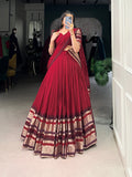 Rava red pure Chanderi half saree lehenga with zari weaving work
