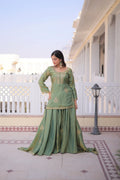 Reysha pista green Fendi crush kurti sharara set with zari sequins embroidery