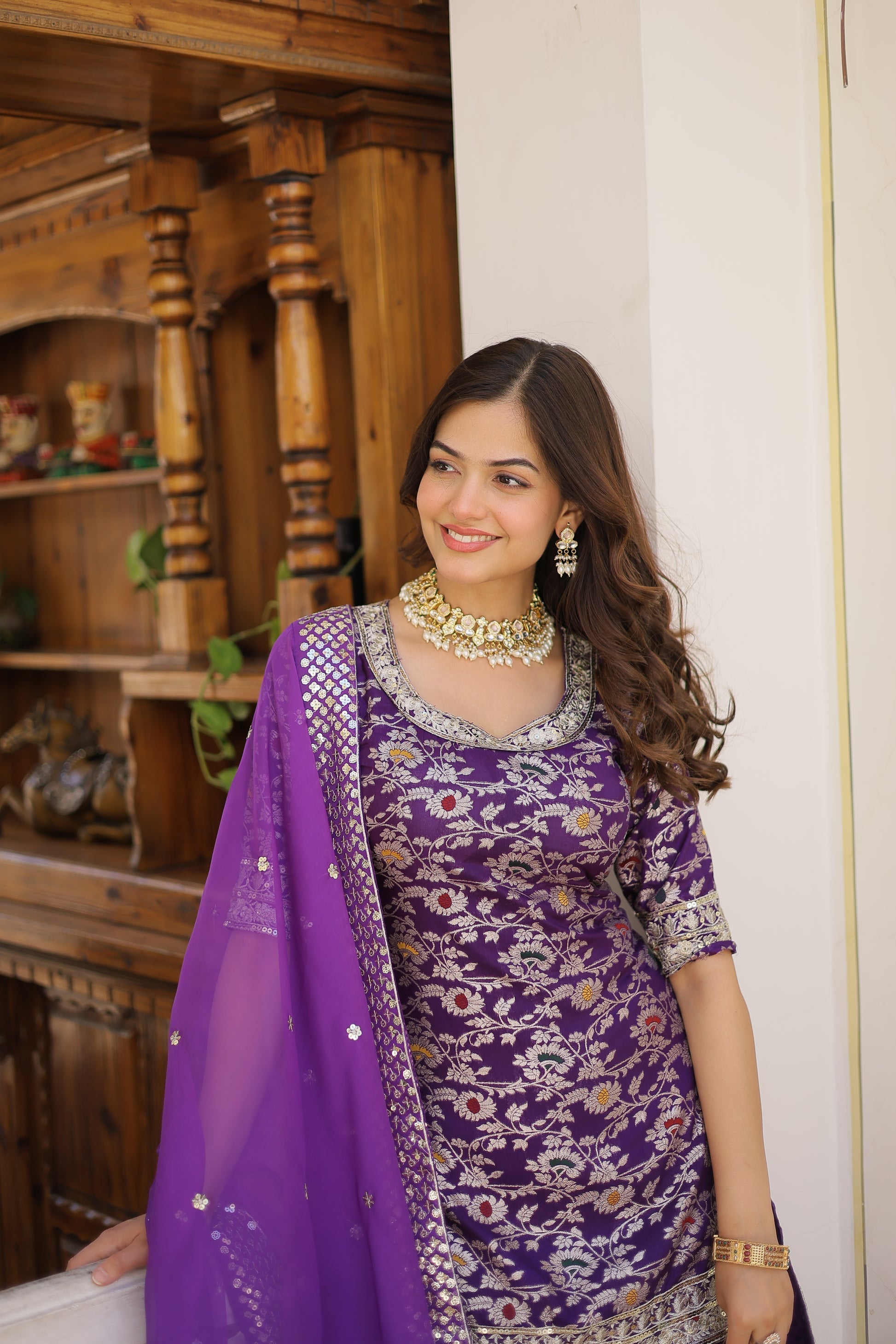 Wine viscose embroidered Krishnapriya designer gharara suit