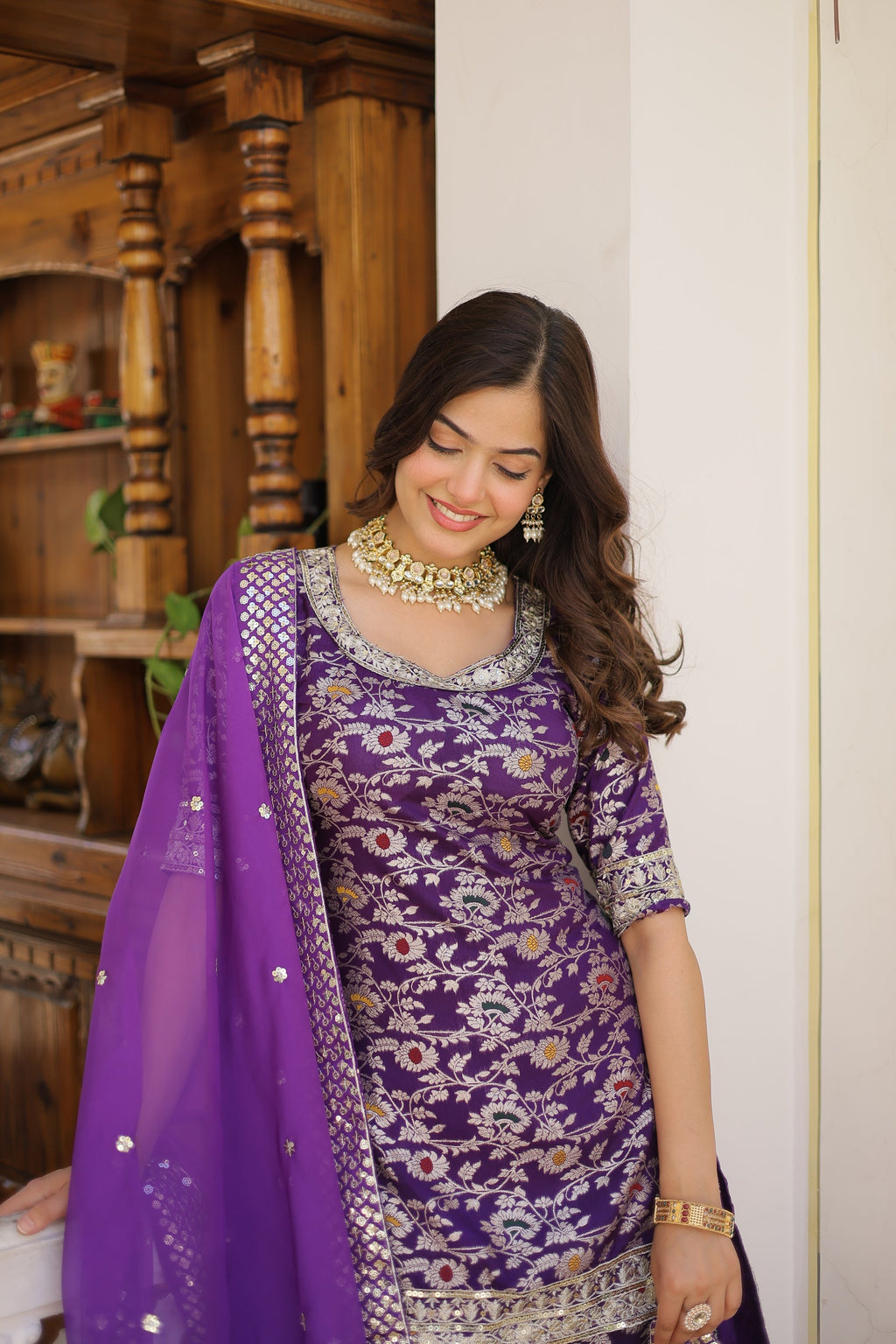 Wine viscose embroidered Krishnapriya designer gharara suit