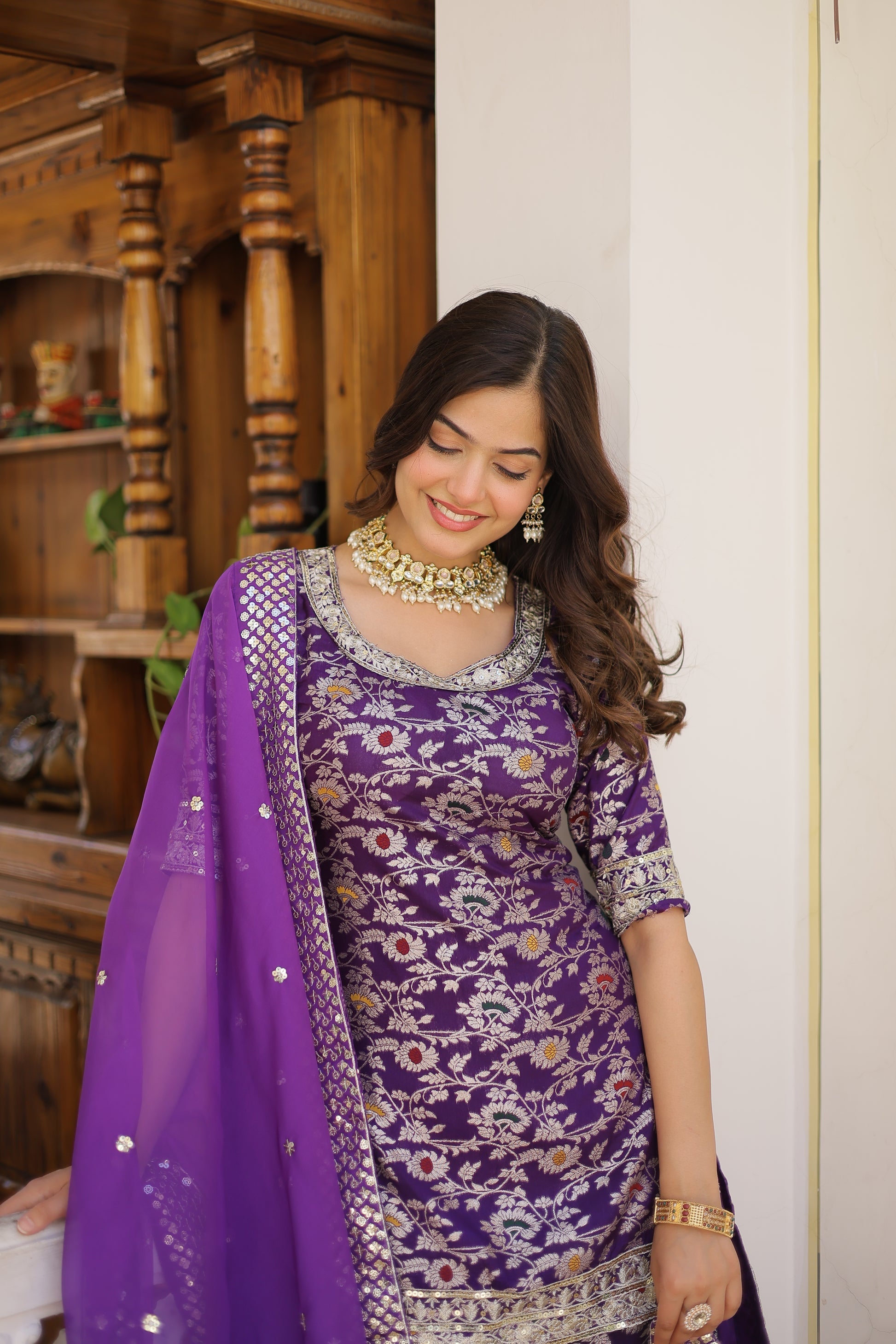 Wine viscose embroidered Krishnapriya designer gharara suit