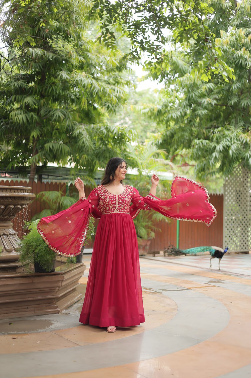 Pink embroidered Jiyanshi designer Anarkali gown