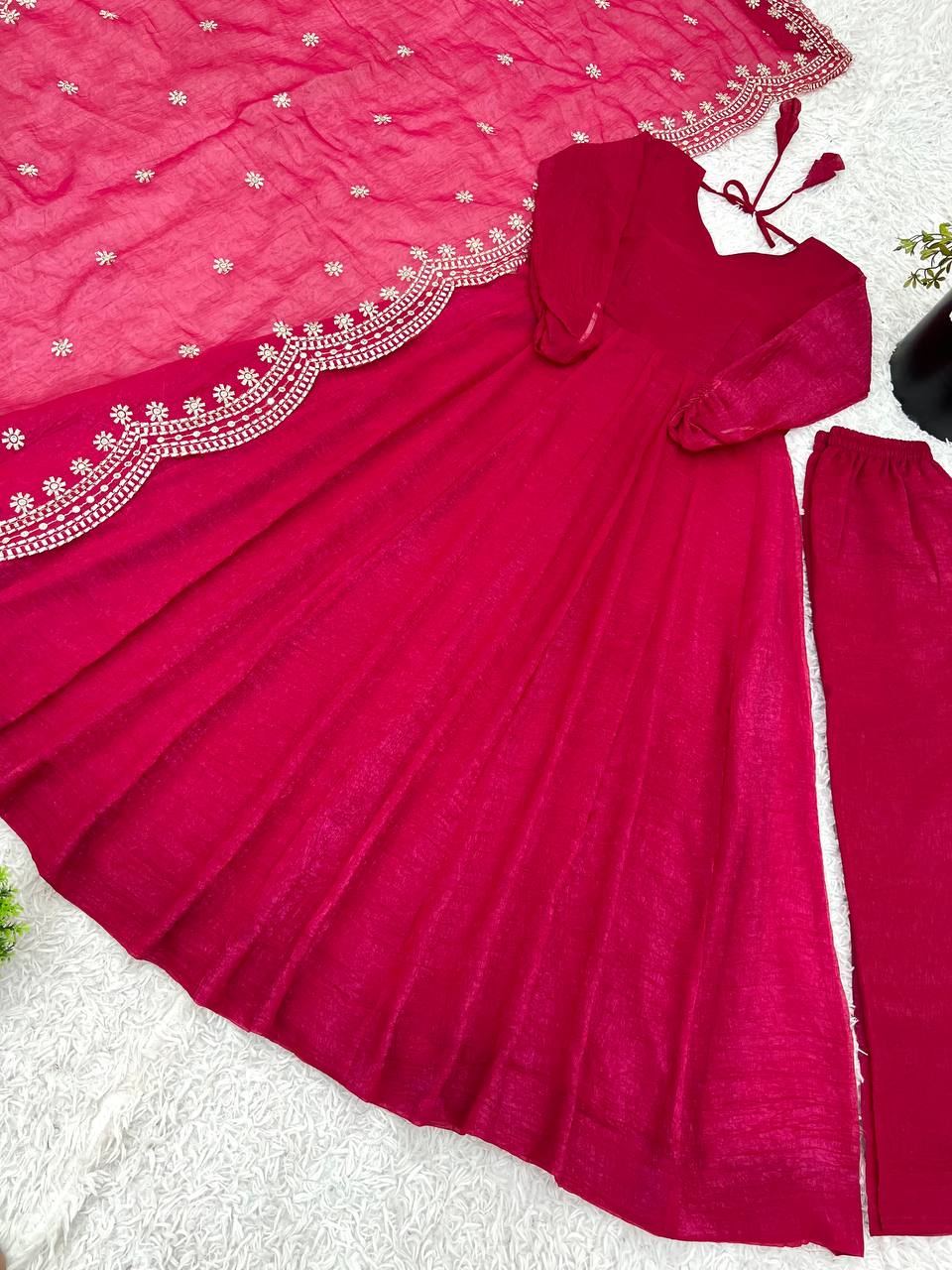 Pink Fandy silk Tiya designer Anarkali suit