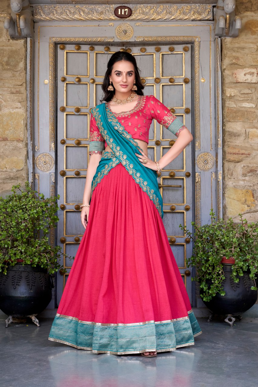 Pink Vichitra silk zari weaving work lehenga choli with dupatta