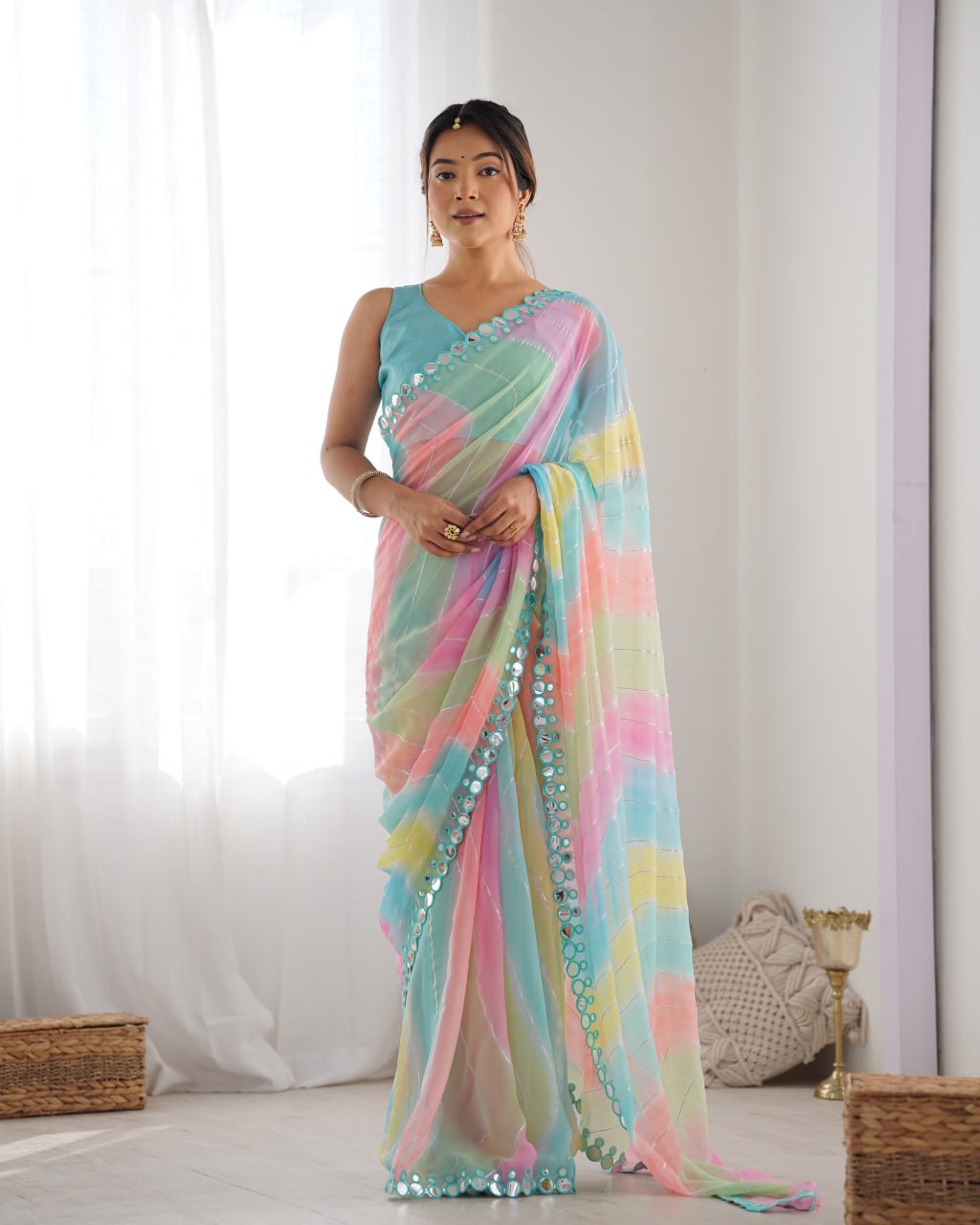 Multicolor georgette mirror work Isha designer saree