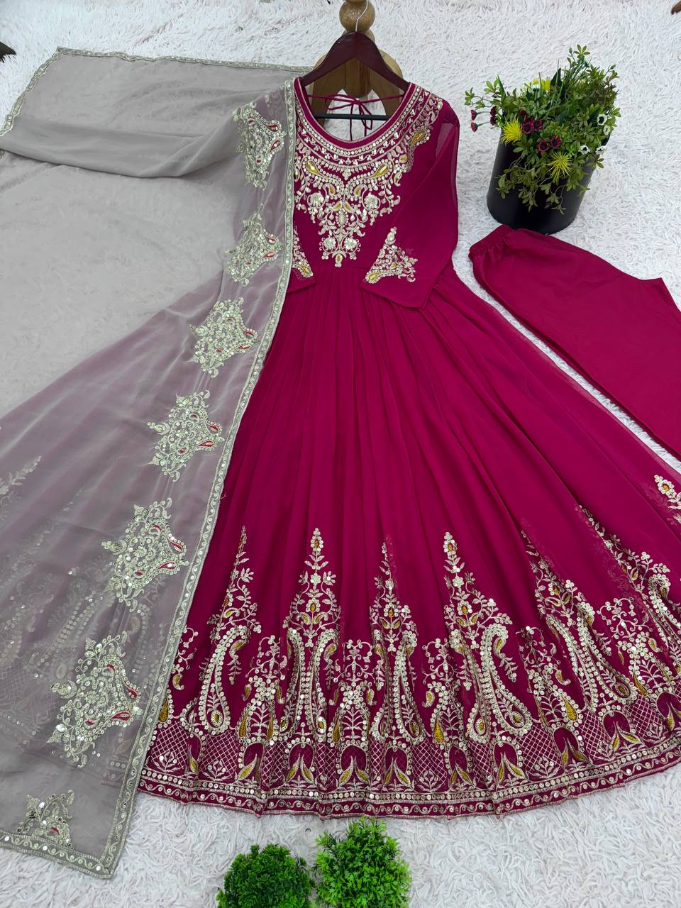 Pink georgette embroidered Tejvini designer gown