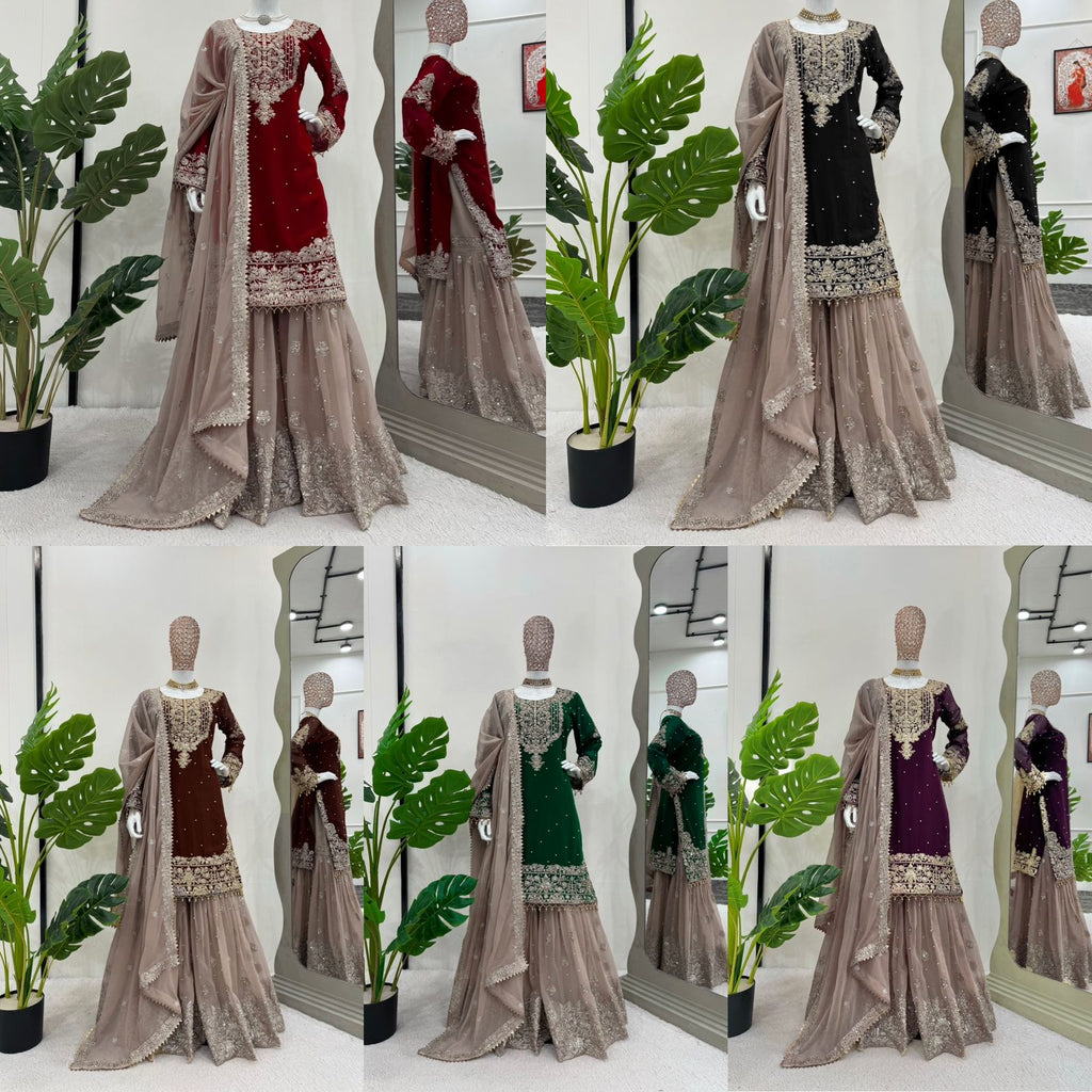 Niyati festive wear embroidered kurti sharara set