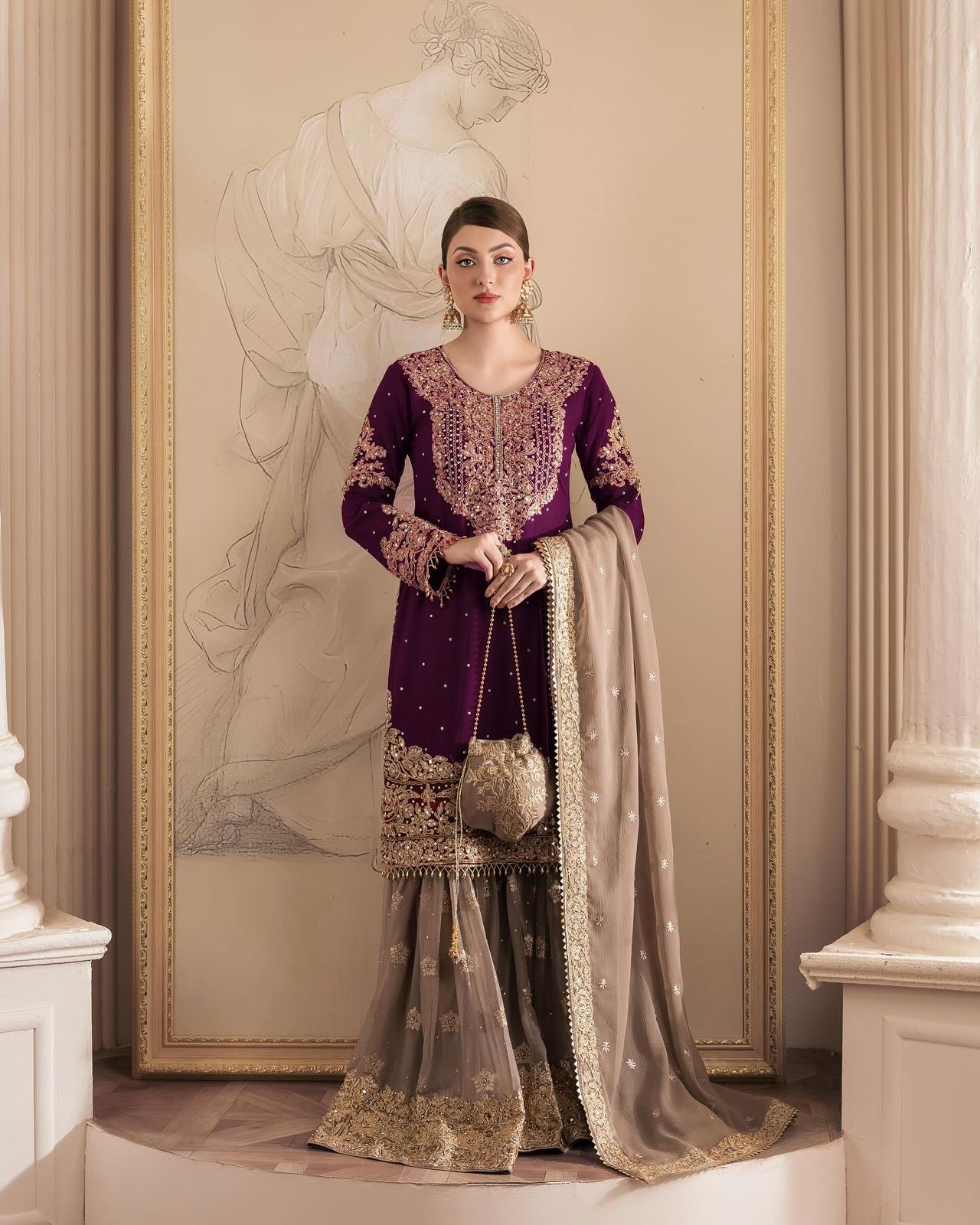Niyati festive wear embroidered kurti sharara set