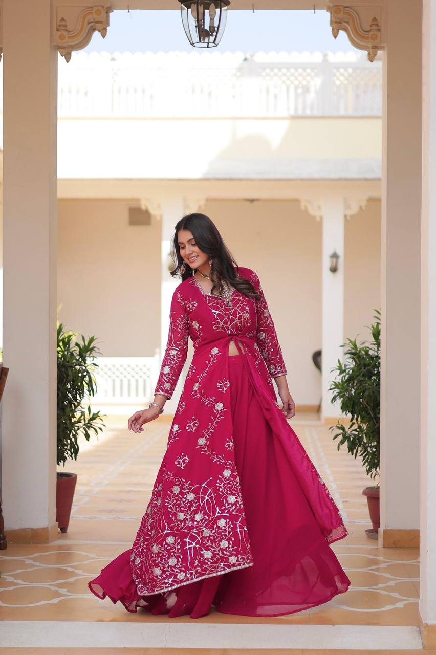 Georgette embroidered Aanshi designer shrug outfit set