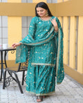 Teal chinon embroidered Keisha designer sharara suit