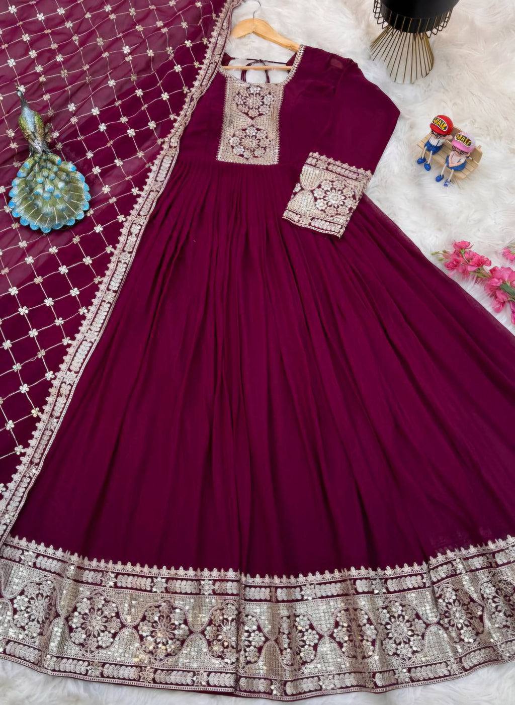 Brindha maroon georgette anarkali gown set