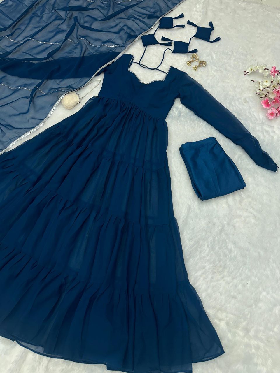 Blue georgette flared Mihika designer Anarkali suit