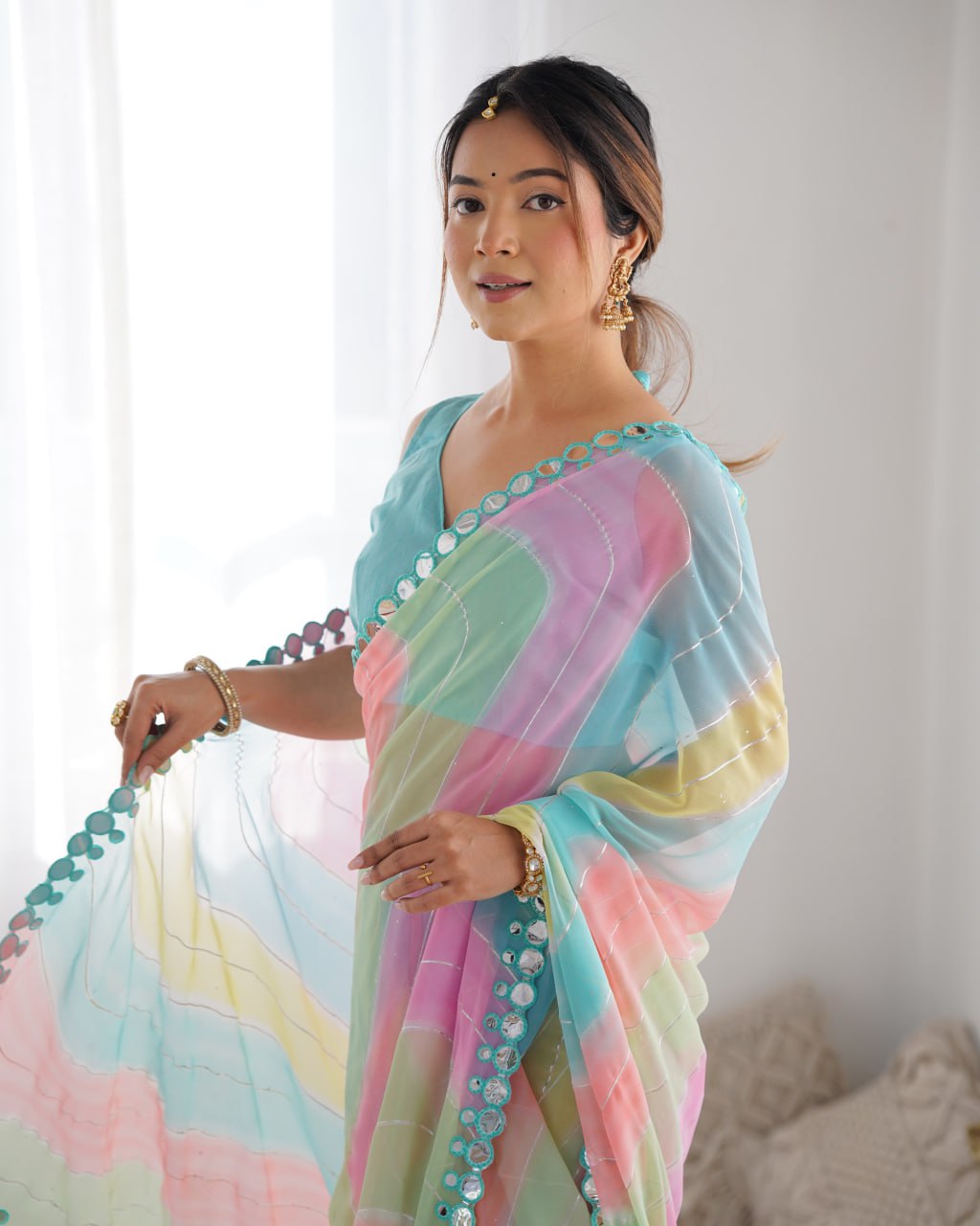 Multicolor georgette mirror work Isha designer saree