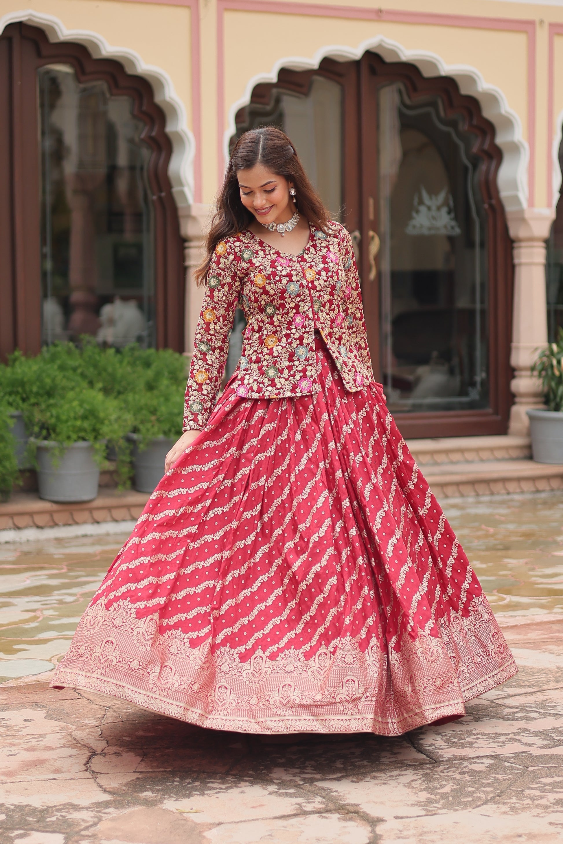 Radhya pure dayble viscose jacquard lehenga choli