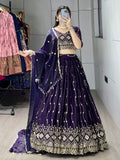 Purple Fendy satin beads embroidered lehenga choli with dupatta