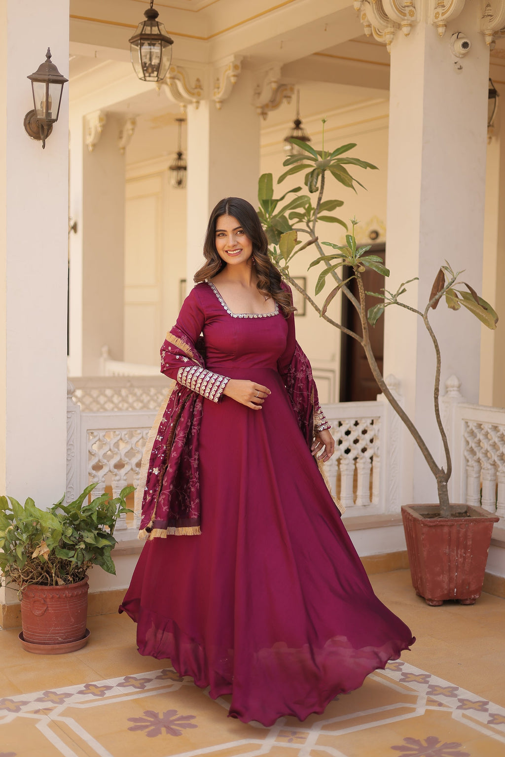 Magenta Vichitra silk Aparajita designer Anarkali gown