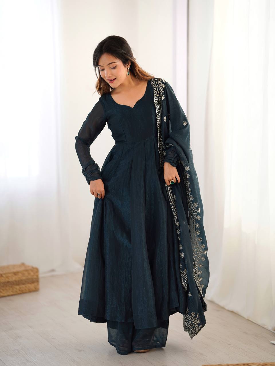 Green Fandy silk Tiya designer Anarkali suit