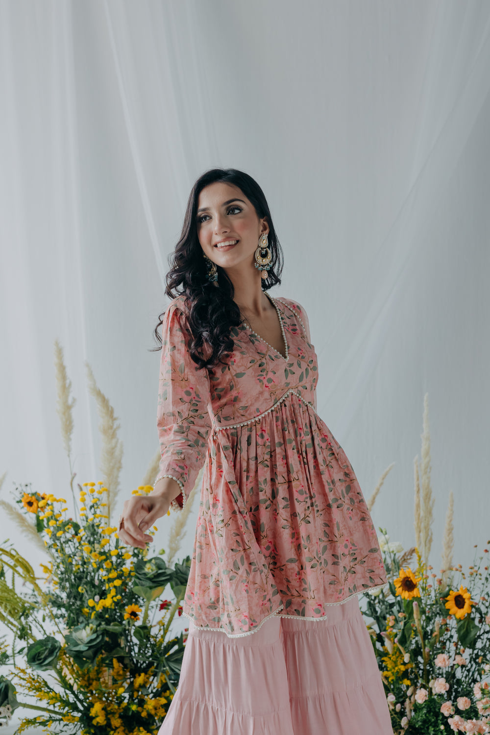 Ojaswi Pink Cotton Kurti Sharara Set