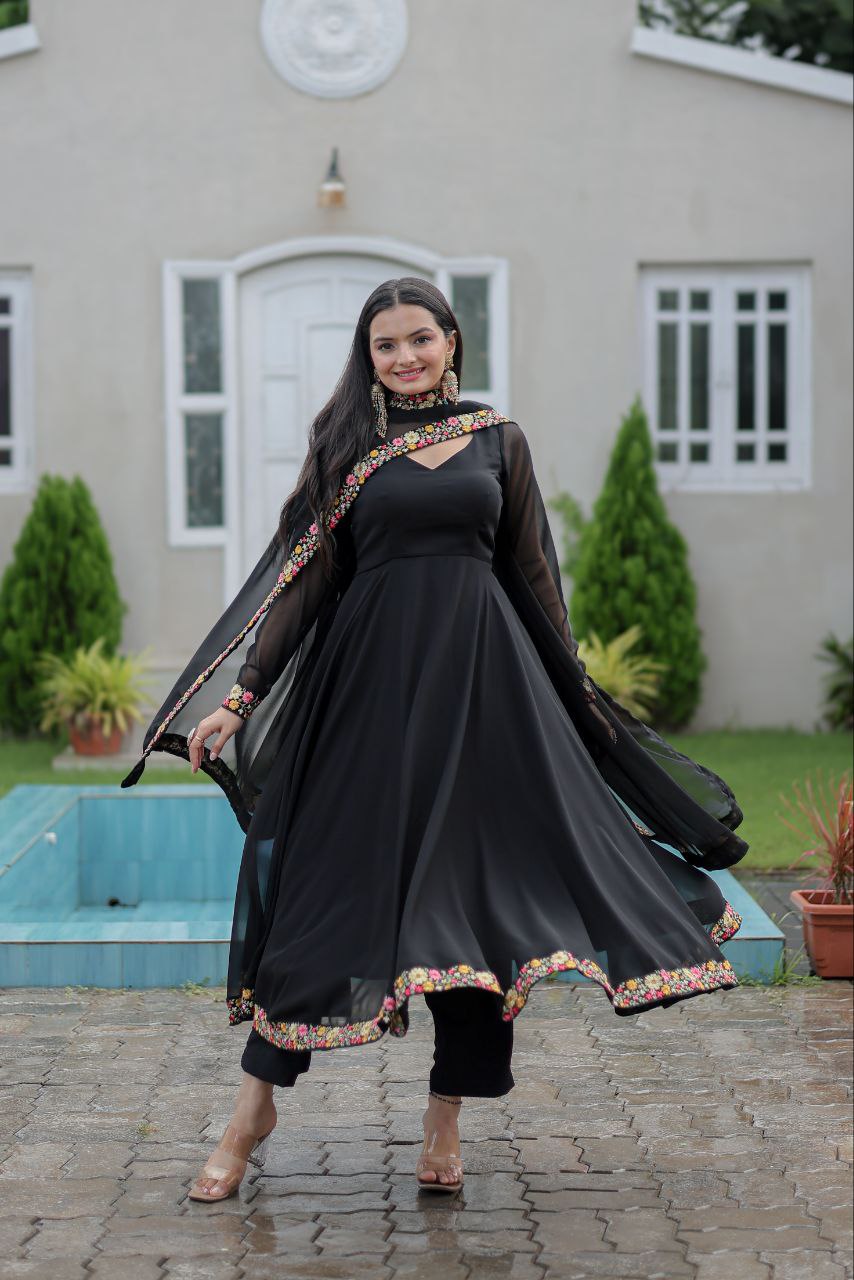 Black georgette embroidered Sathvika designer Anarkali suit
