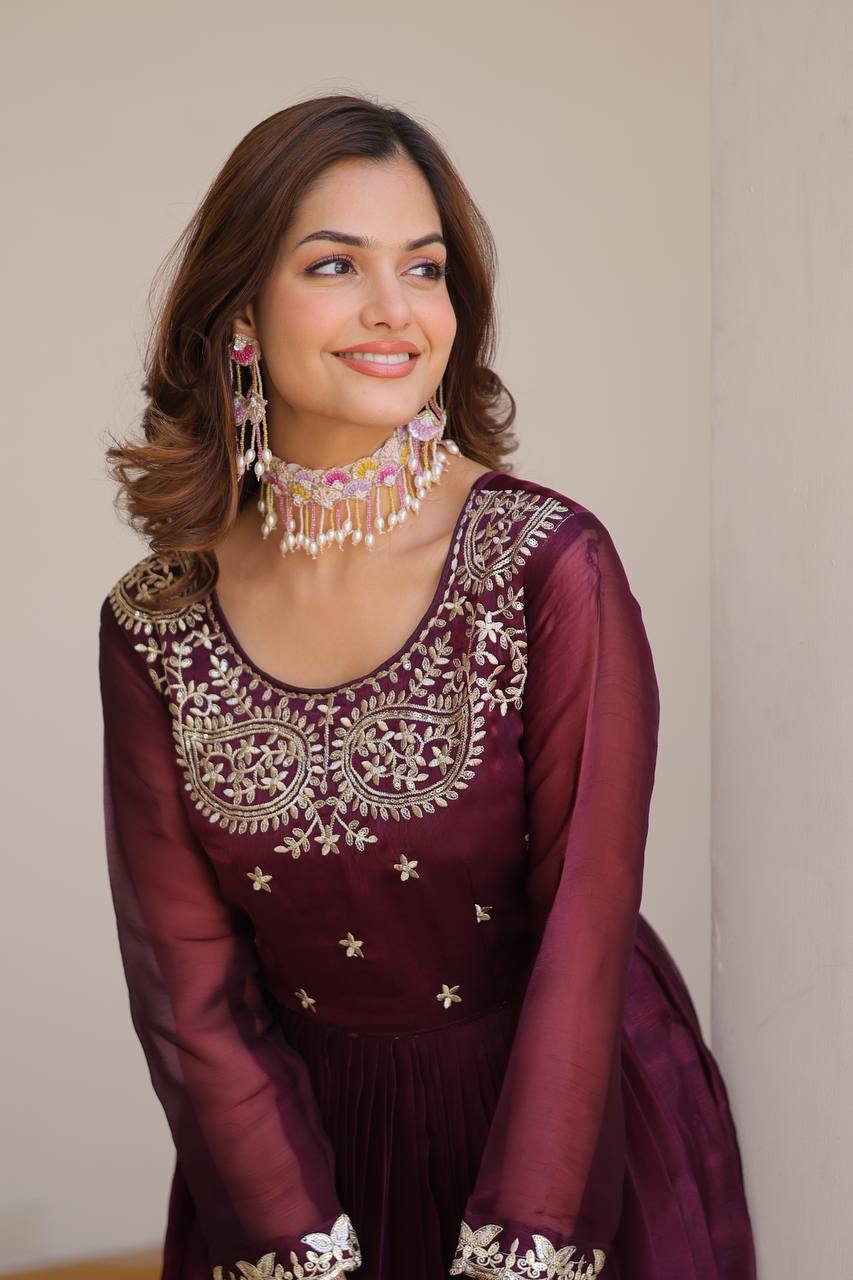 Siddhika pure Burberry silk embroidered gown set