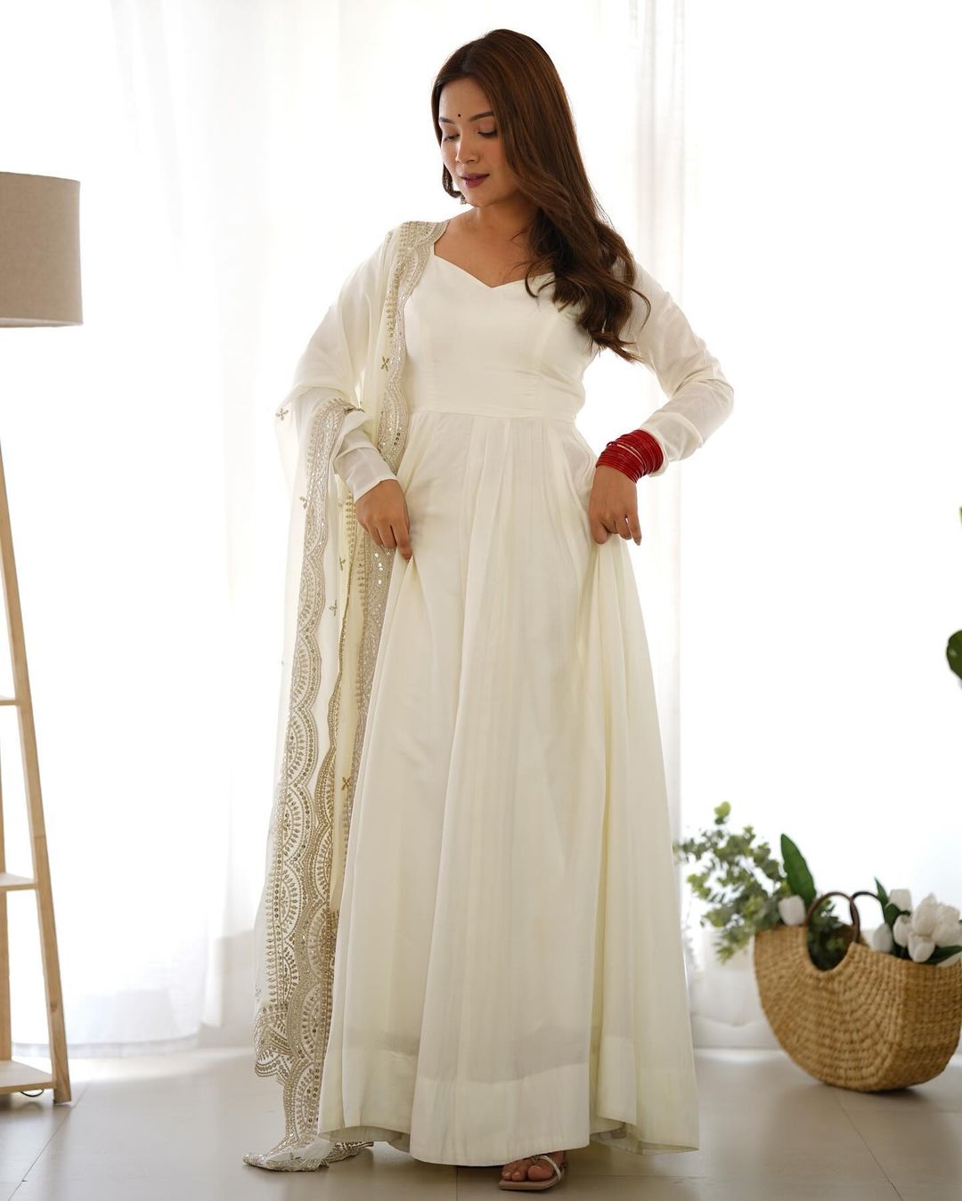 Prema white chanderi silk anarkali suit set