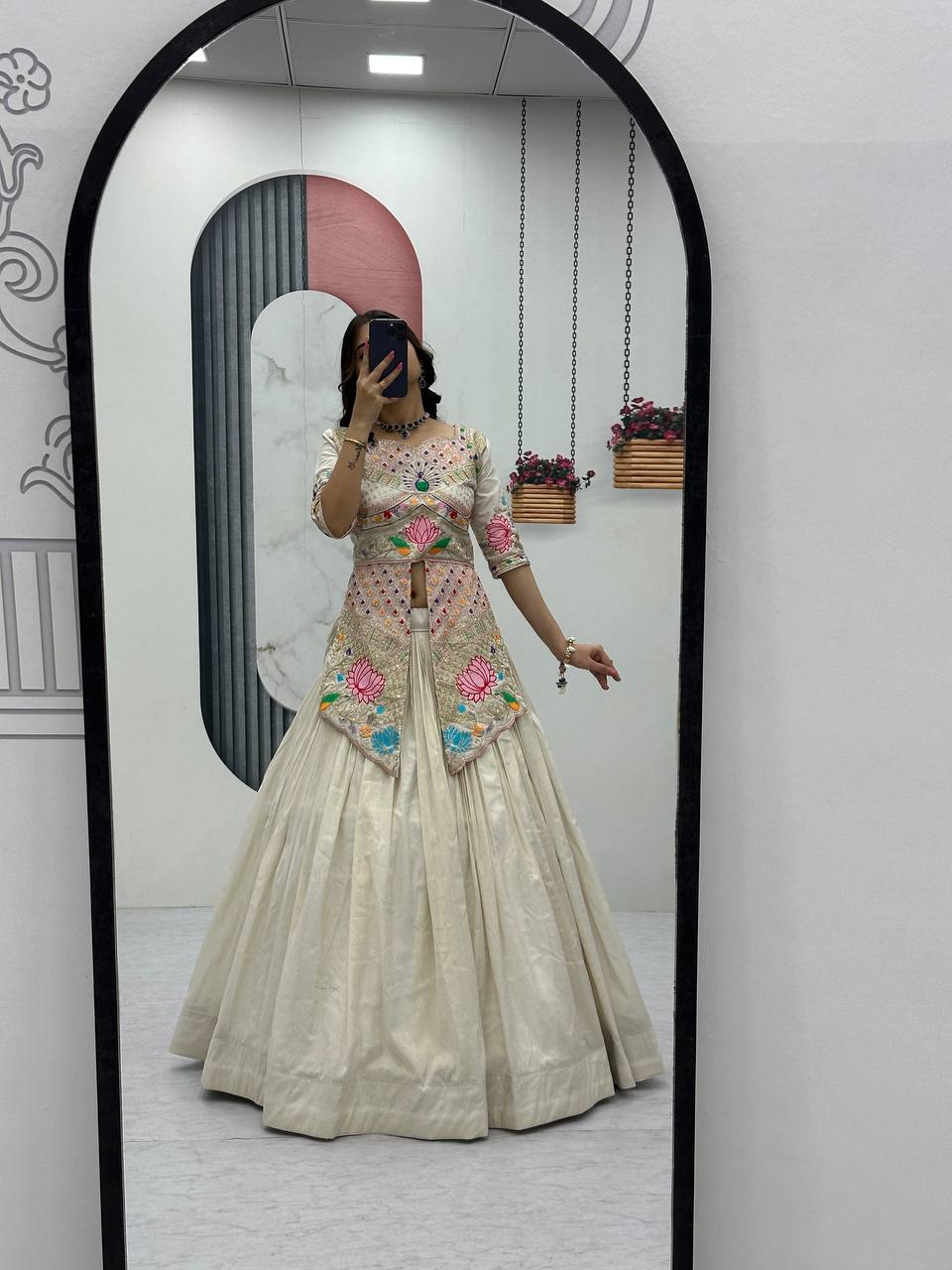 Neerja off-white Cosmos silk crop top lehenga choli with embroidery and sequins work