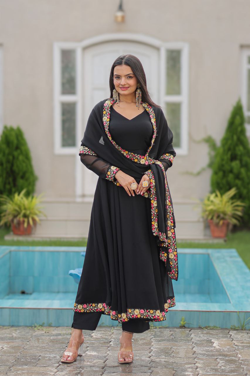 Black georgette embroidered Sathvika designer Anarkali suit