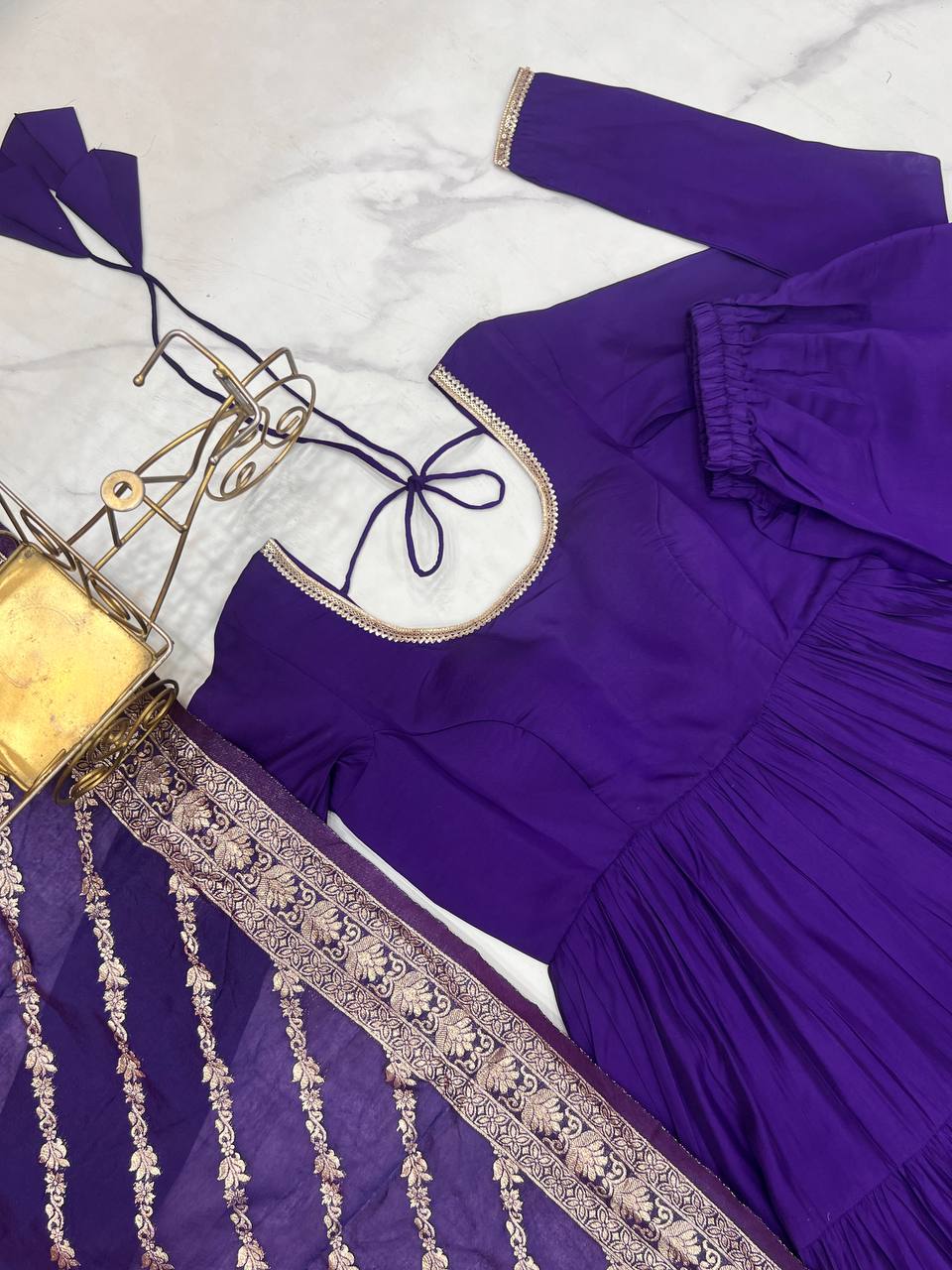Purple Roman silk Ashika flared designer Anarkali suit