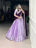 Lavender jacquard silk lehenga choli with embroidered dupatta