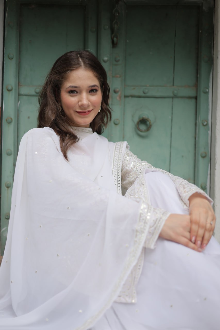 White georgette embroidered Lavya designer sharara suit