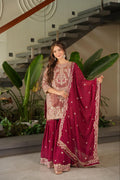 Maroon crazy silk embroidered kurti palazzo set with dupatta