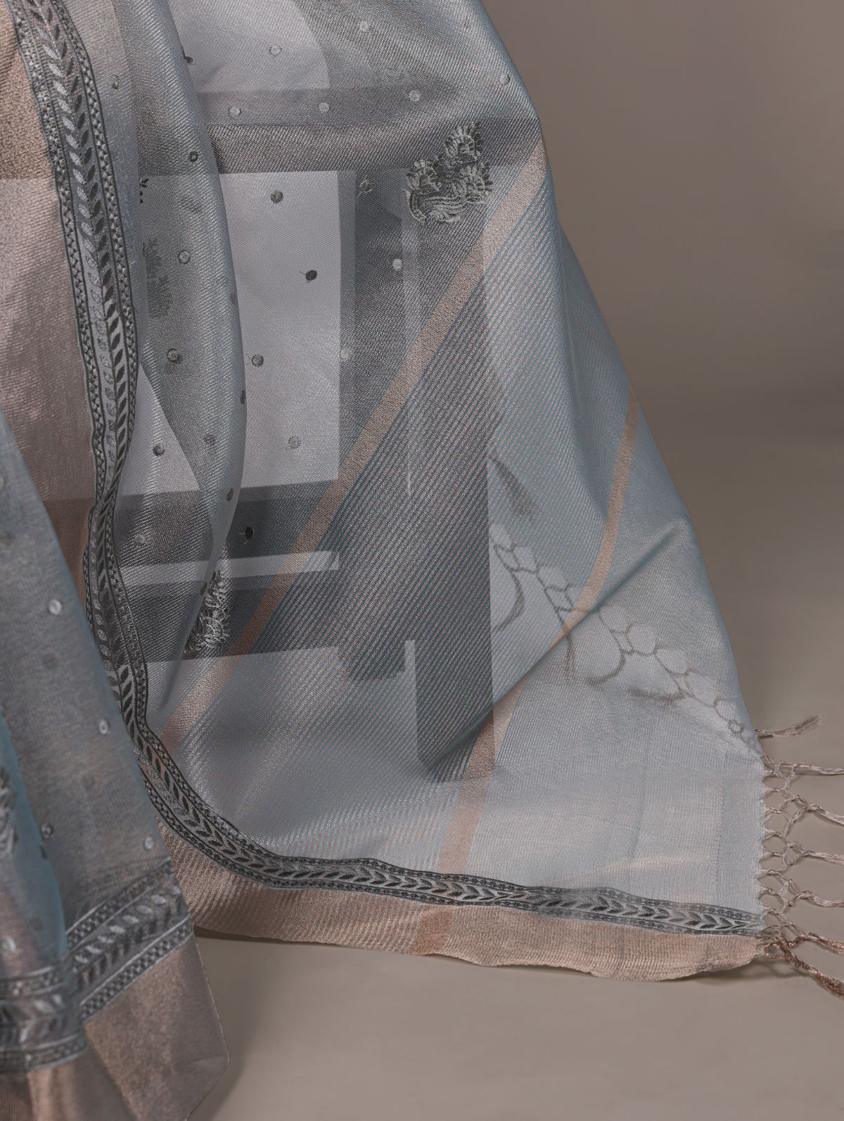 Sky blue poly shimmer thread embroidered saree with unstitched blouse