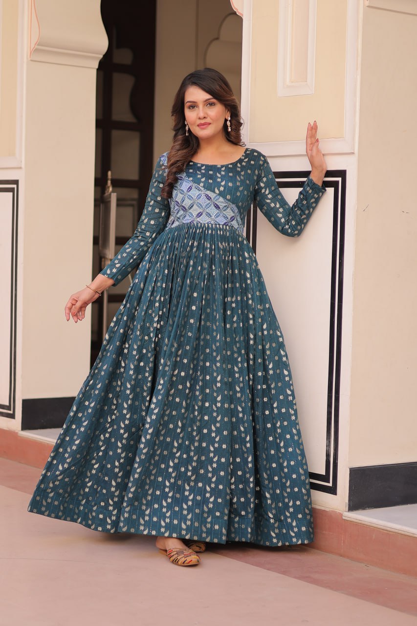 Rama color printed Vani choli flared designer gown