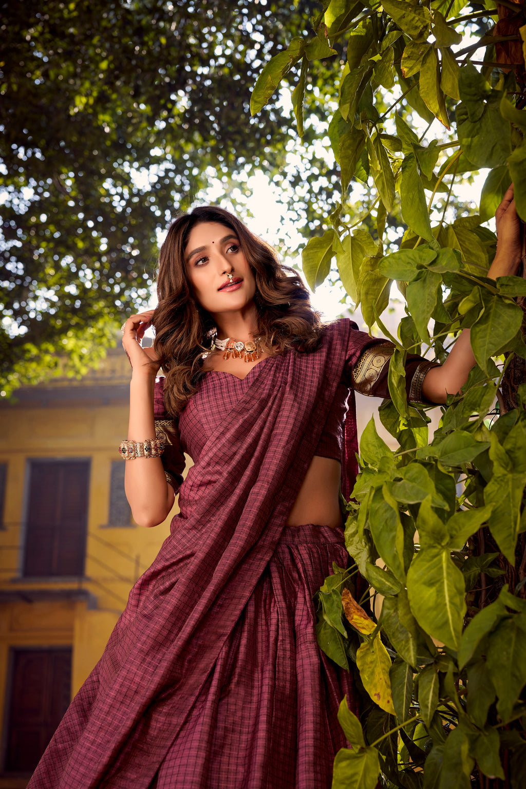 Rimi mulberry Chettinad cotton chex half saree lehenga with zari weaving work