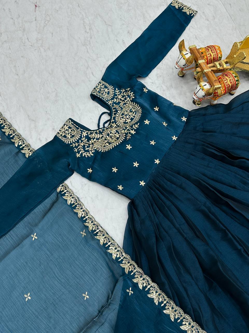Siddhika pure Burberry silk embroidered gown set