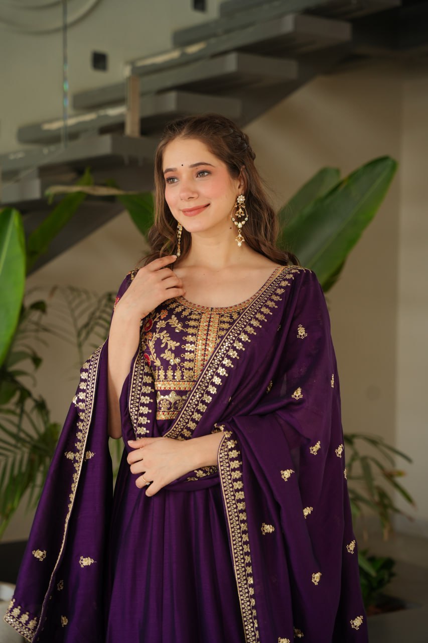 Aadishri purple silk sequins embroidered gown