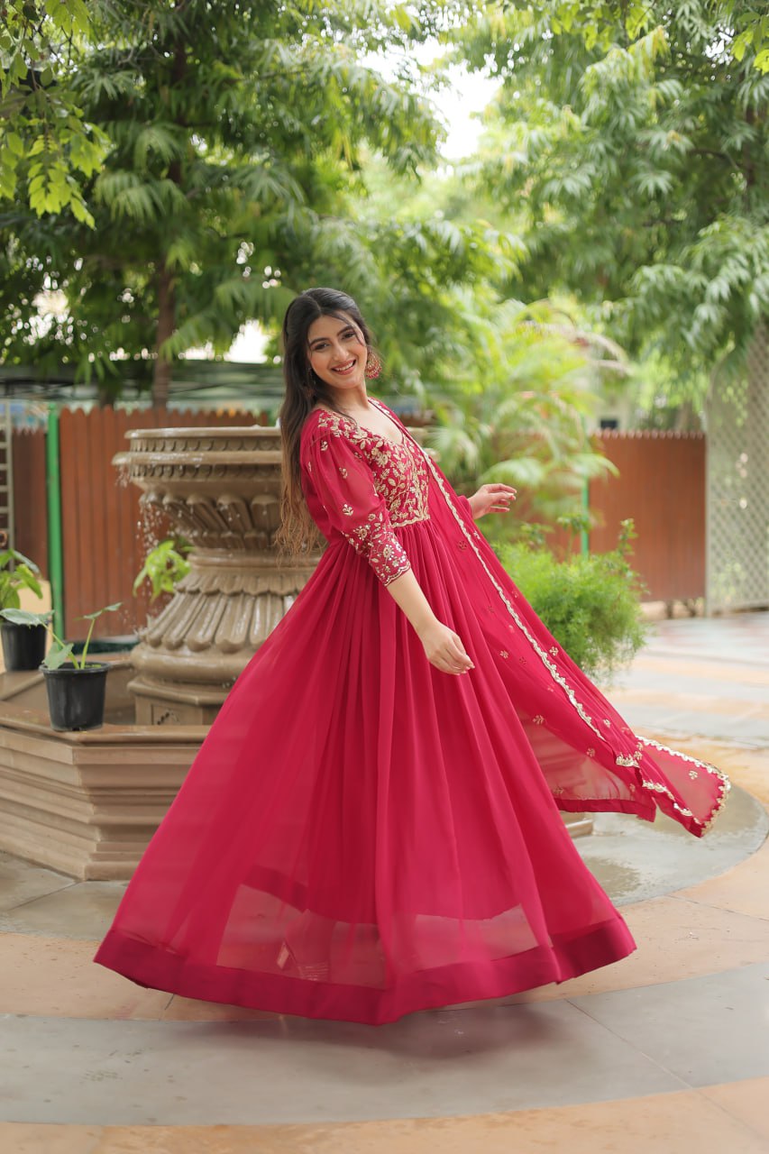 Pink embroidered Jiyanshi designer Anarkali gown