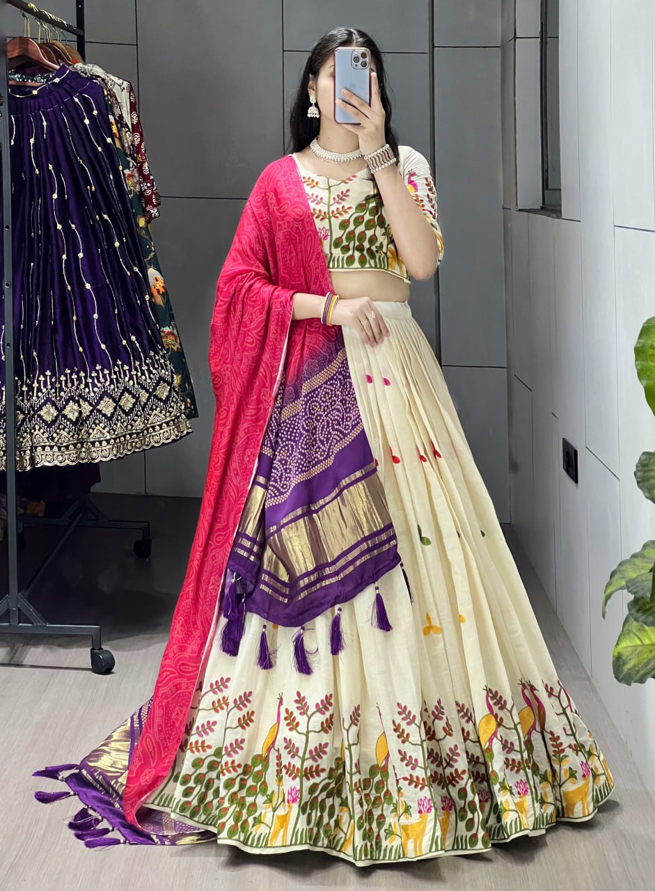 Green pure rayon plain butti silk work lehenga choli with gota patti koti