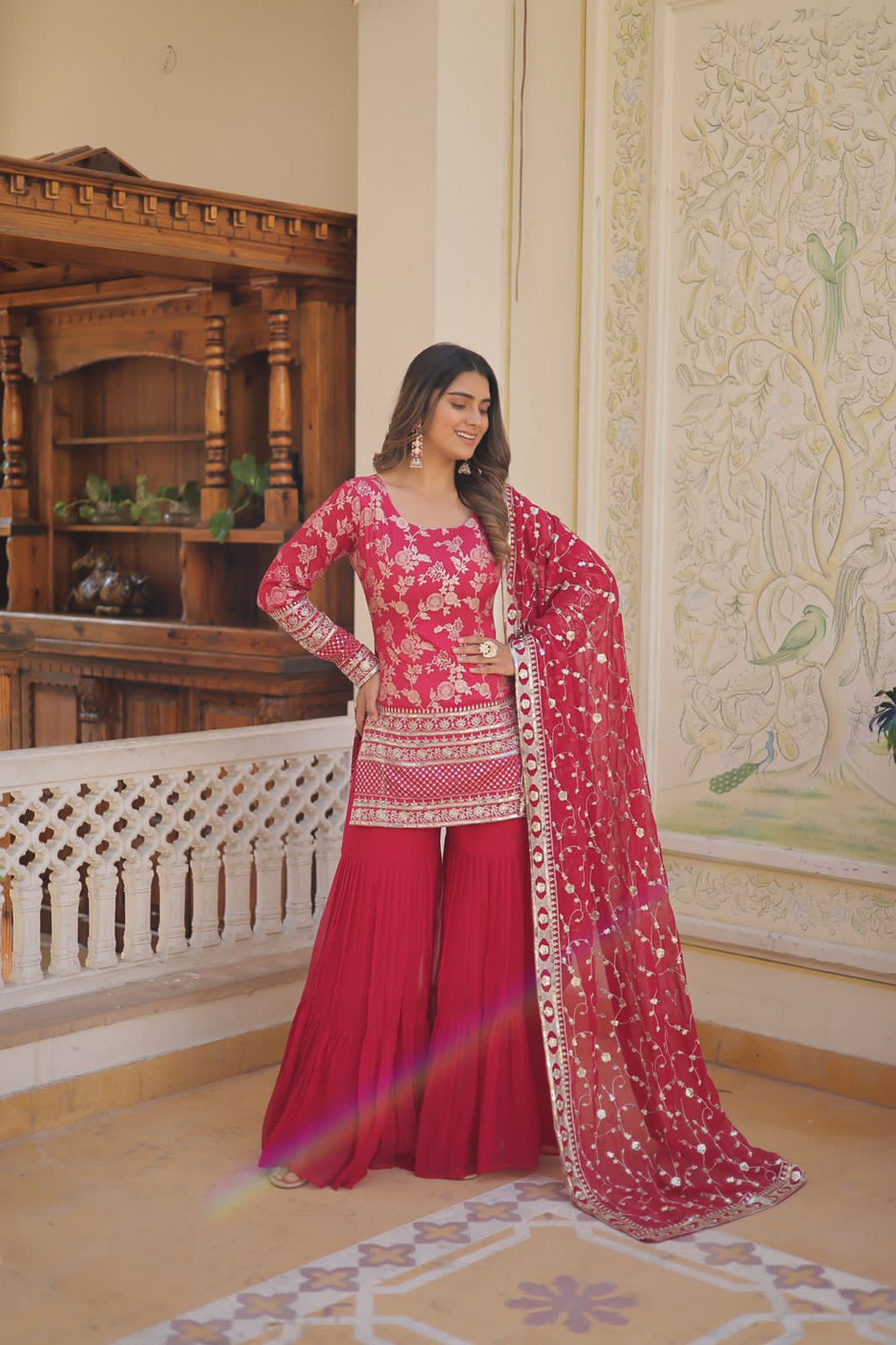 Rambha viscose jacquard sequins kurti sharara set