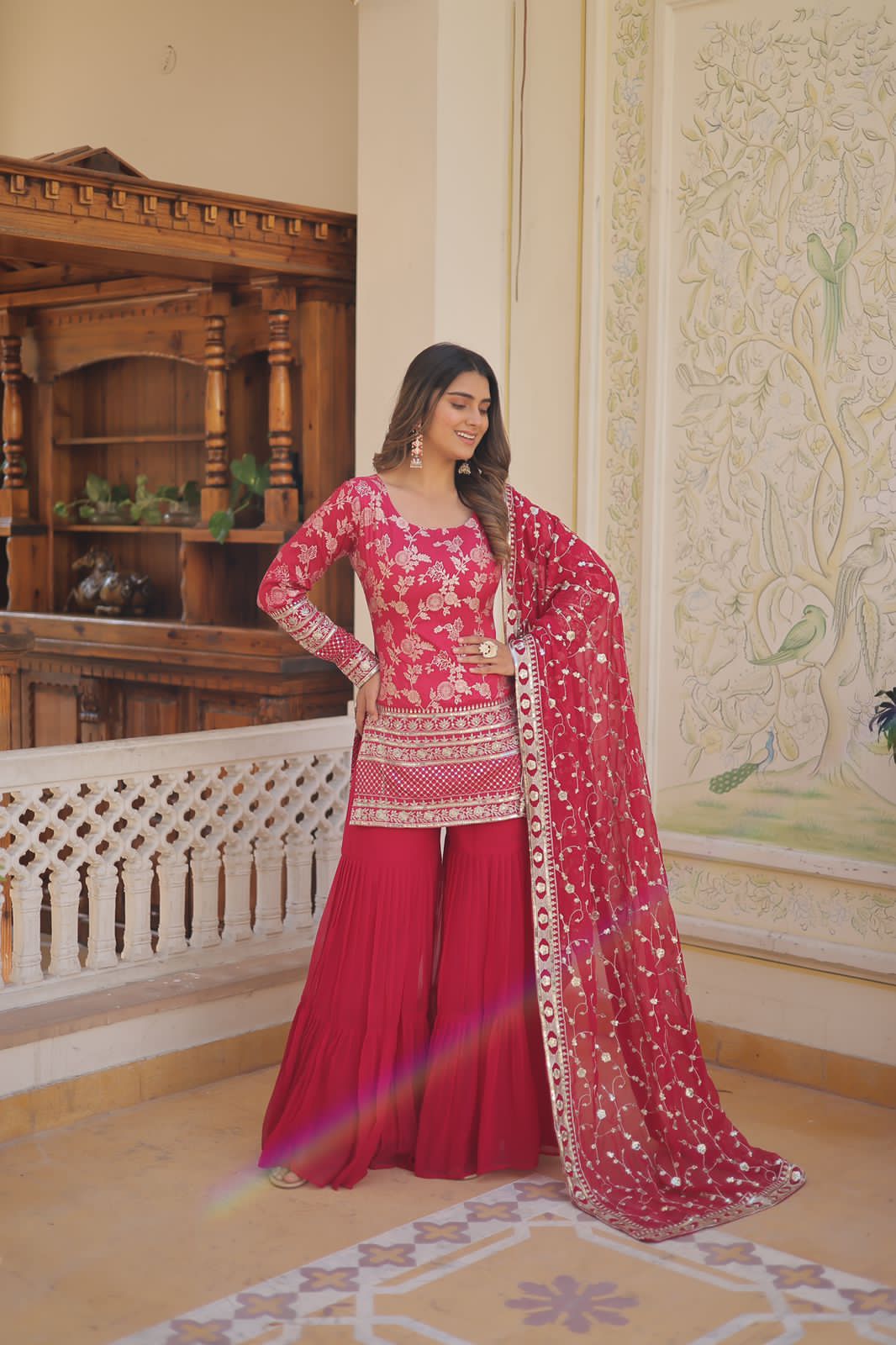 Rambha viscose jacquard sequins kurti sharara set