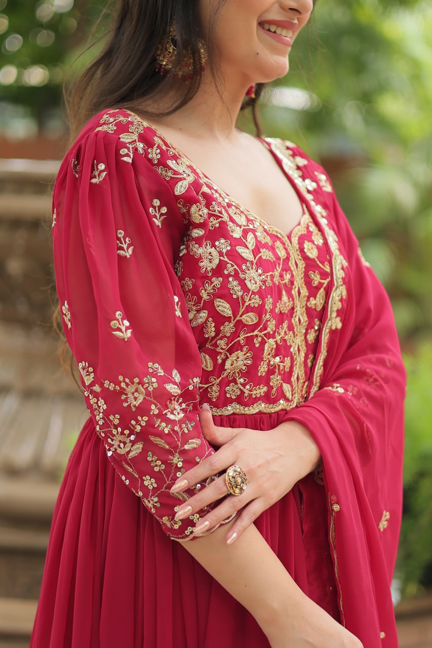 Pink embroidered Jiyanshi designer Anarkali gown