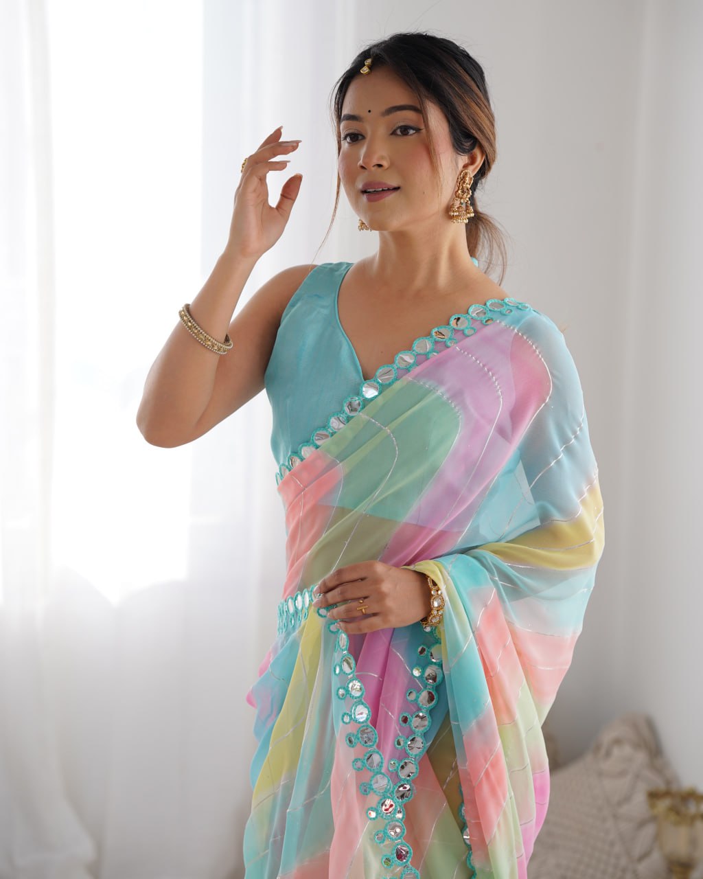 Multicolor georgette mirror work Isha designer saree