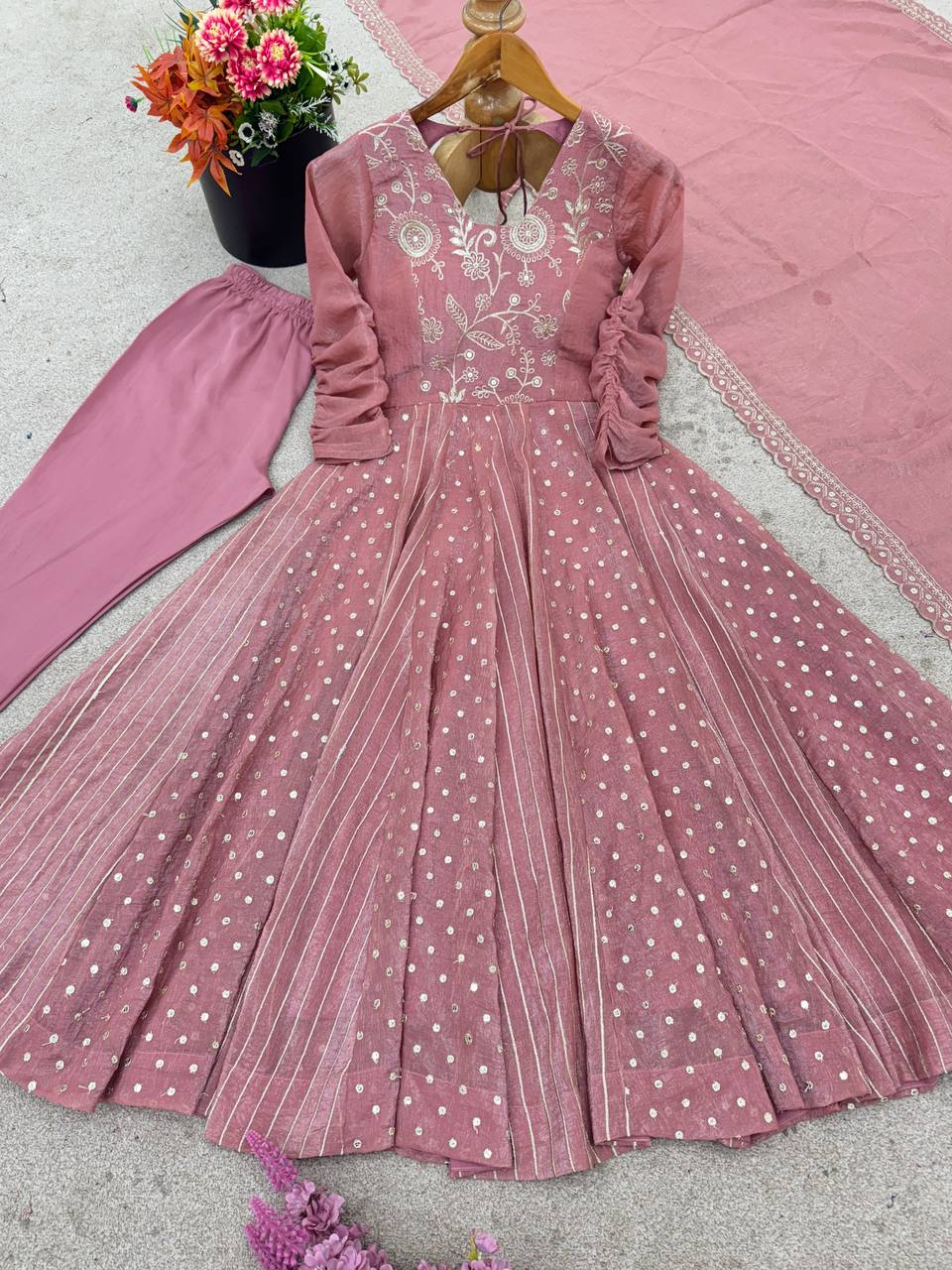 Peach festive wear embroidered Anarkali suit for women