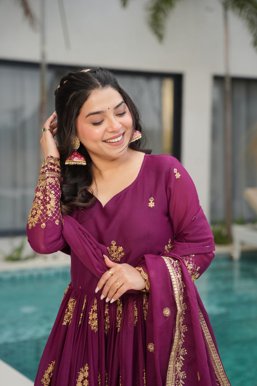 Rudrika purple georgette embroidery gown