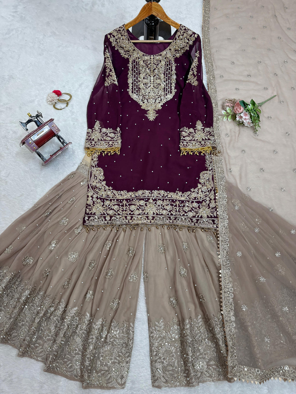 Niyati festive wear embroidered kurti sharara set