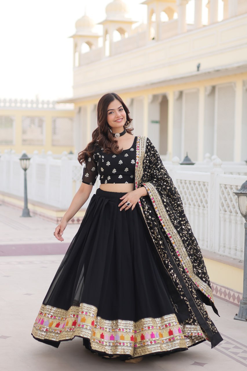 Sharada black georgette embroidered lehenga set