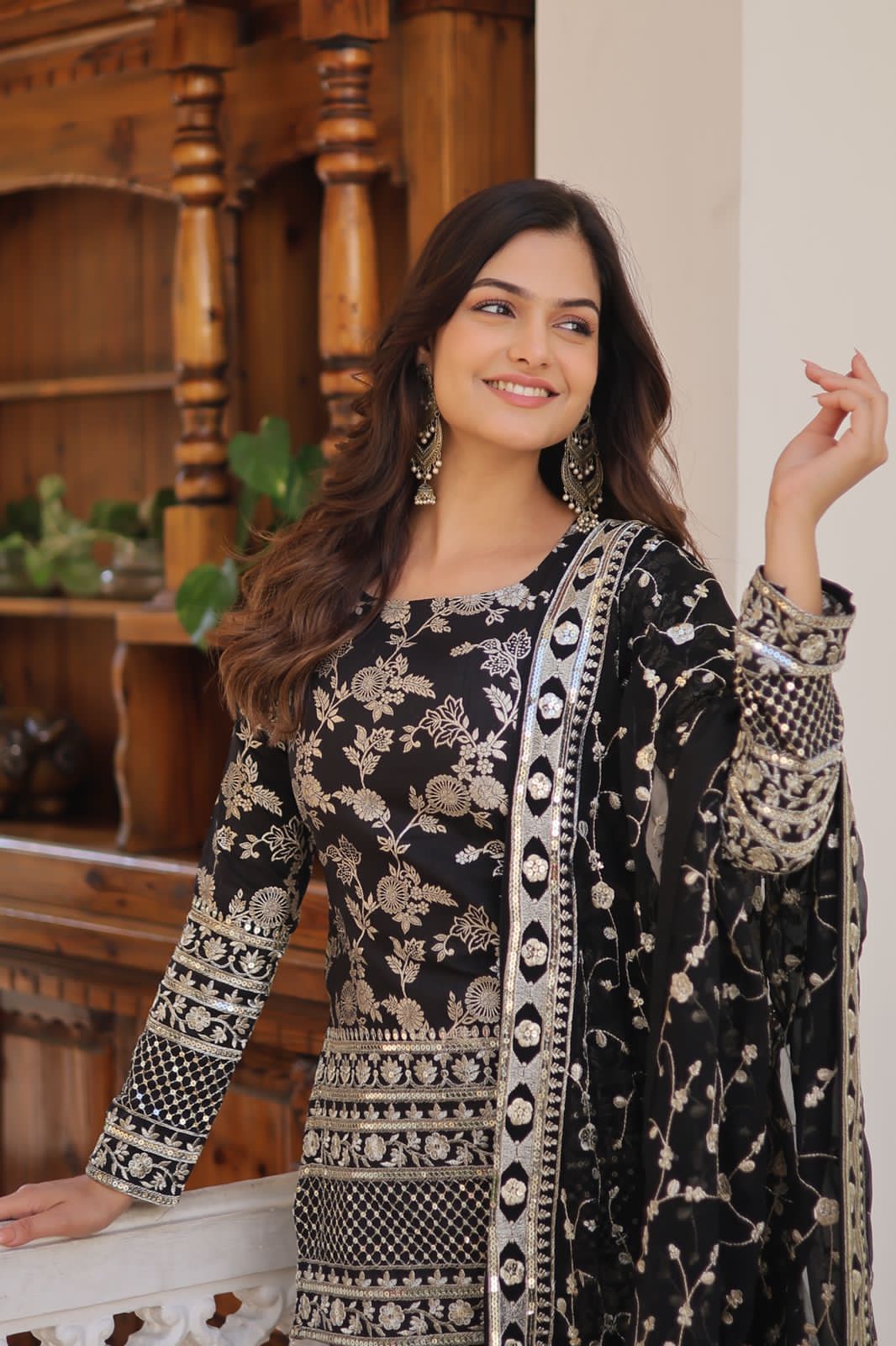 Rambha viscose jacquard sequins kurti sharara set