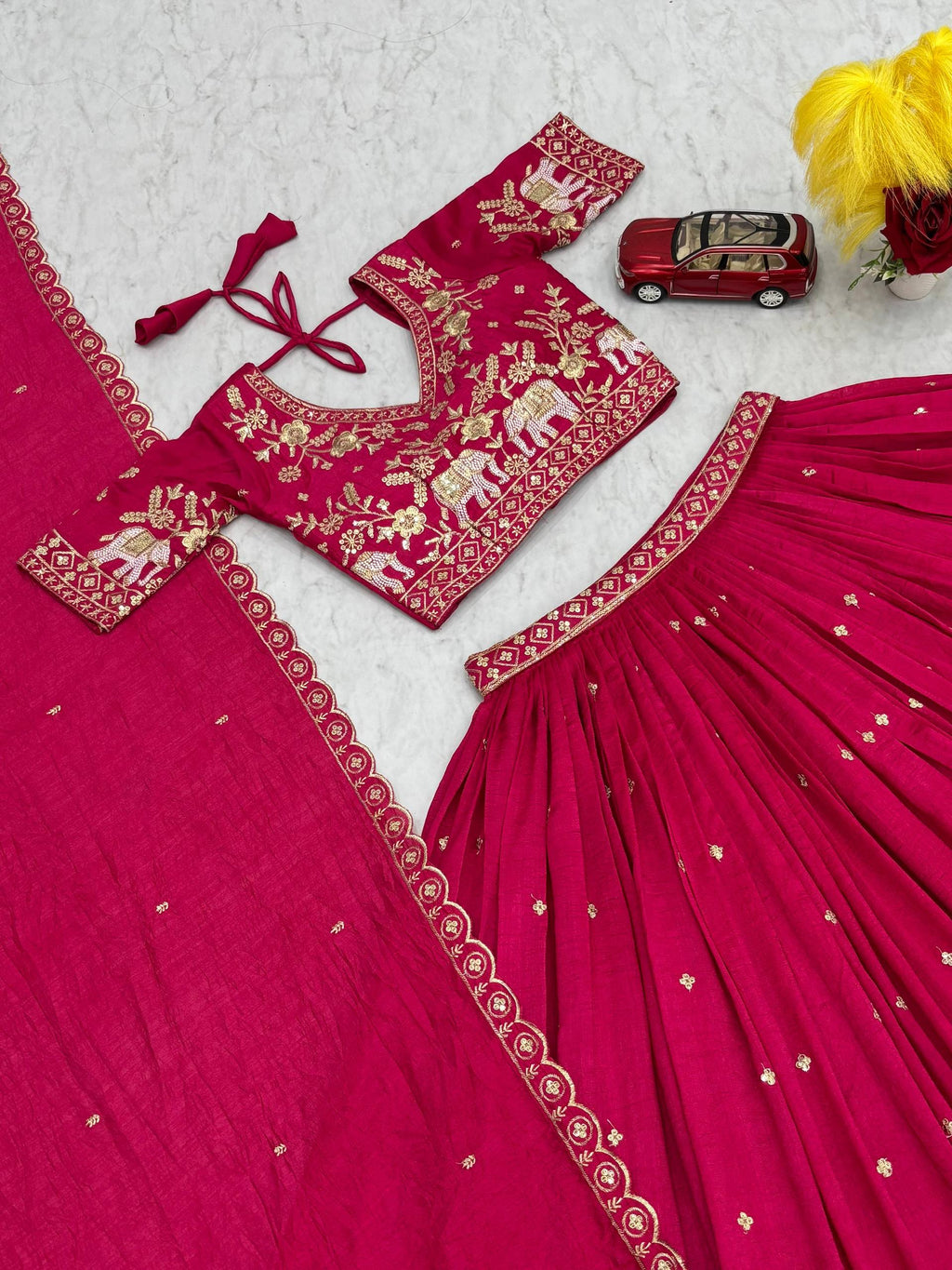 Gopi pink Vichitra silk lehenga choli with embroidery sequins thread work