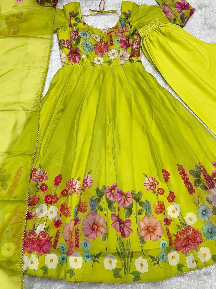 Green floral organza Darshika designer Anarkali suit