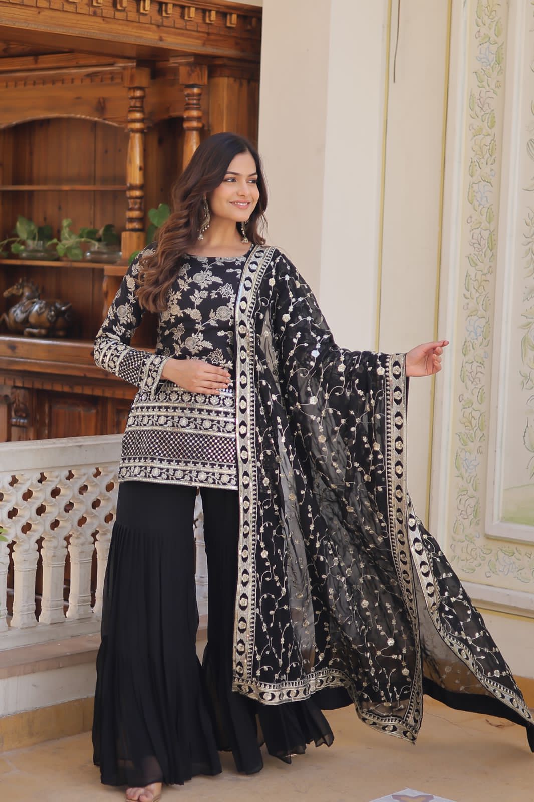 Rambha viscose jacquard sequins kurti sharara set